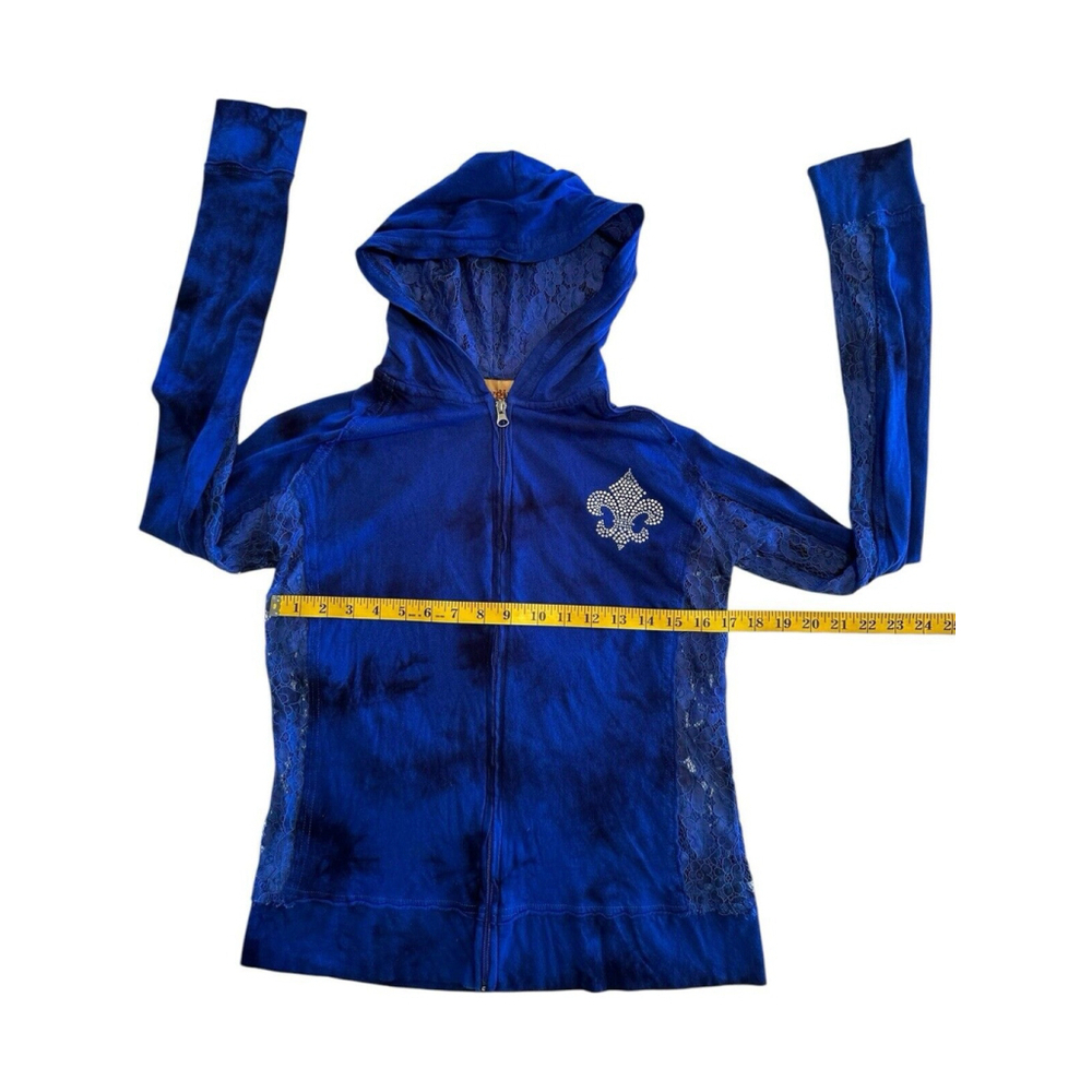 Cowgirl Legend Distressed Lace Hoodie Zip Jacket Womens Large Blue Lightweight - Picture 11 of 16